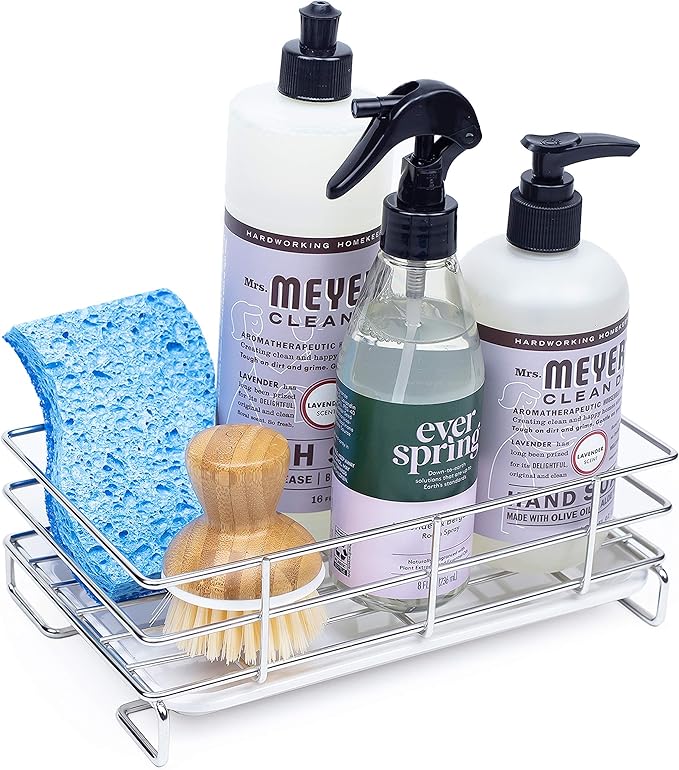 Kitchen Sink Caddy Sponge Soap Holder for Countertop Large Kitchen Soap Tray Sink Organizer