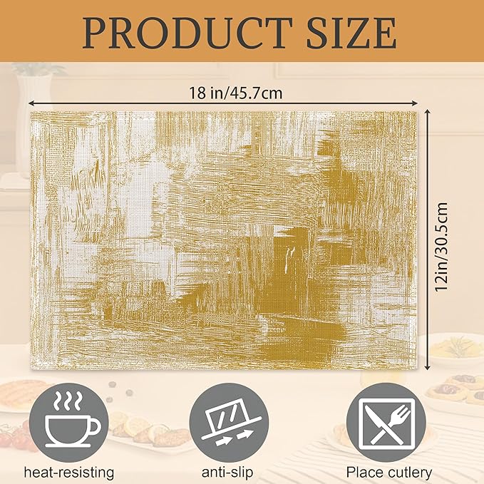 Yellow Beige Placemats Set of 6,Washable Heat Resistant 12×18 Inch Linen Table Mats Modern Place Mats for Party Outdoor Dining Décor
