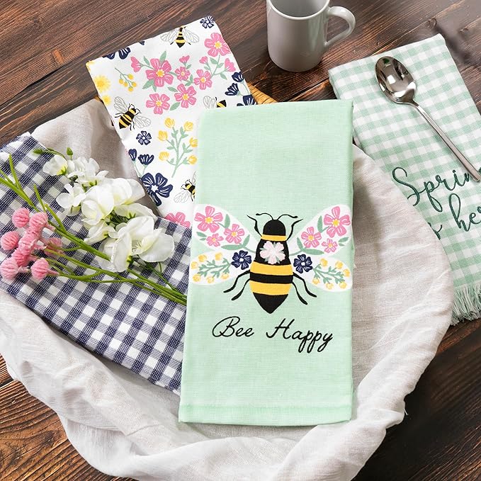Ritz 100% Cotton Kitchen Towels, Spring Bee – 16"x26" – Absorbent Dish Towels for Drying & Cleaning – Soft & Durable (Set of 4)