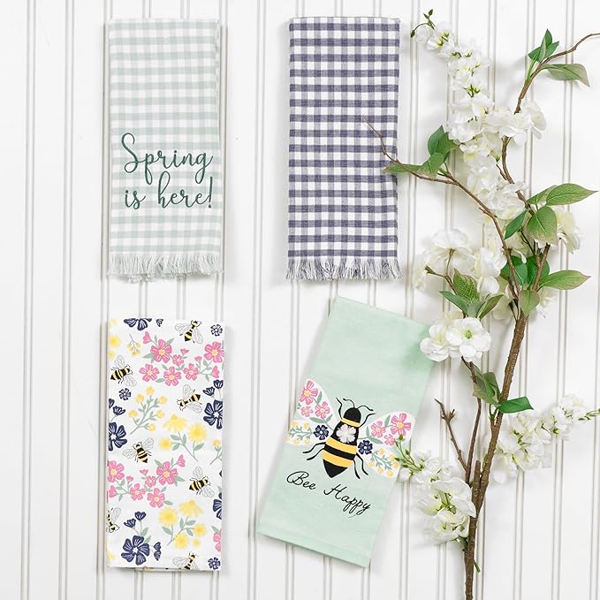 Ritz 100% Cotton Kitchen Towels, Spring Bee – 16"x26" – Absorbent Dish Towels for Drying & Cleaning – Soft & Durable (Set of 4)