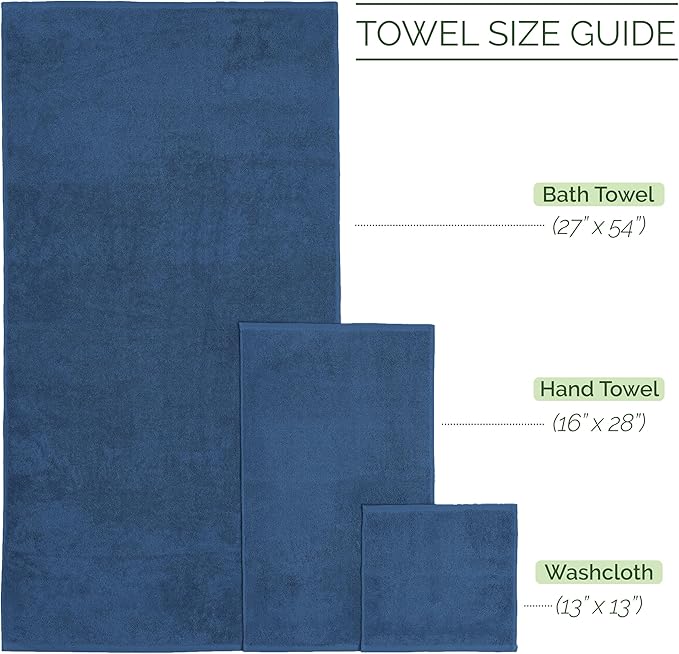 Elegant Comfort Luxury 6-Piece 100% Turkish Cotton Jacquard Braided Textured Premium Hotel Quality Towel Set– Soft and Absorbent, Includes 2 Bath Towels, 2 Hand Towels and 2 Washcloths, Navy