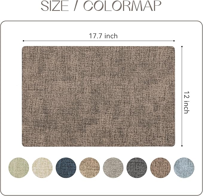 Romanstile Vinyl Placemats Set of 4-12 X 17 Inch - Faux Leather 100% Waterproof Oil-Proof Wipeable Place Mats, Heat Resistant Reversible PU Table Mats for Kitchen Dining Party Outdoor, Coffee