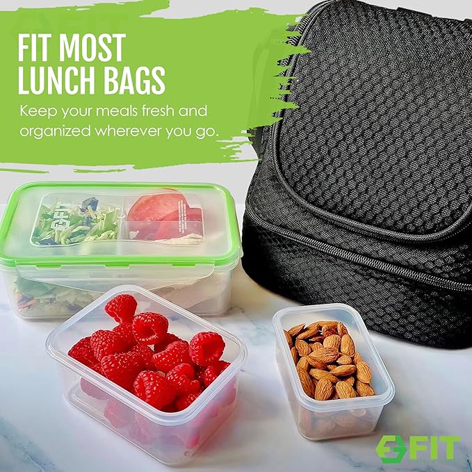 Bento Box for Kids and Adults - Reusable Lunch Box Meal Prep Containers - 3 Compartment Snack Box Container with Airtight Lid - Dishwasher, Freezer, Microwave Safe Food Snack Storage (39 oz, 7 Pack)