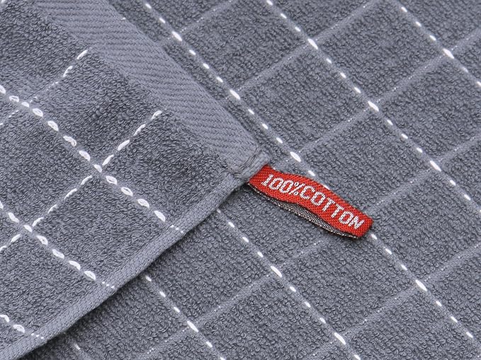 Cotton Terry Dish Cloths, Absorbent Dish Towels for Kitchen Drying, Soft Wash Cloths Multipurpose Dish Rags for Washing Dishes, 12 x 12 Inches, Set of 6 (Grey)