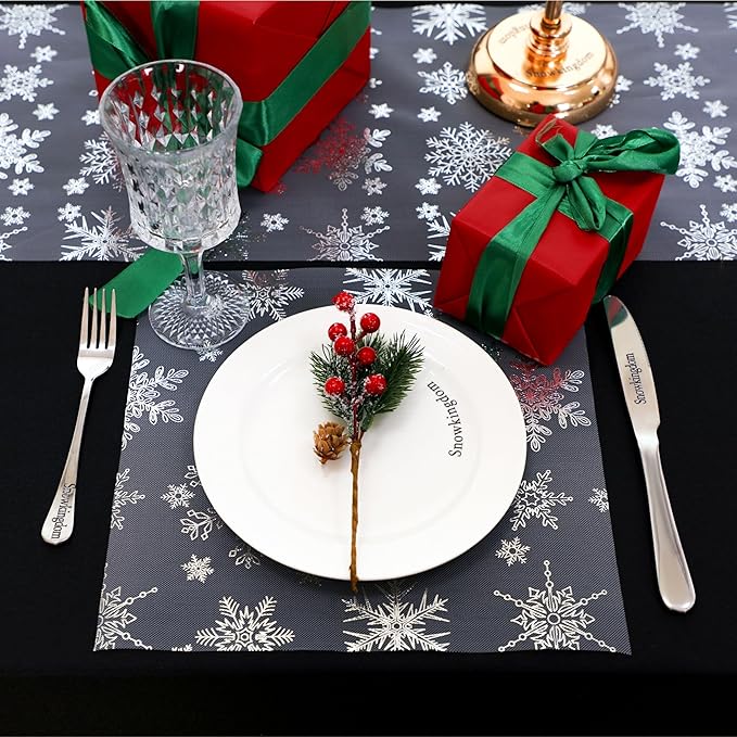 Snowkingdom 2 Pcs Christmas Snowflake Silver Table Runner, 108 Inch Sparkly Silver Glitter Metallic Foil Runners Decorations for Seasonal Winter Festival Holiday Home Party