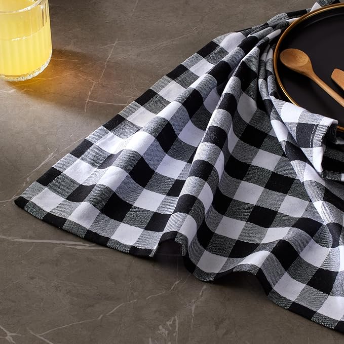 Cloth Napkins Set of 12, 100% Cotton Dinner Napkins 18x18 Inch, Soft Absorbent Gingham Check Napkin for Restaurant, Table Décor, Reusable Washable for Everyday Use - Black/White