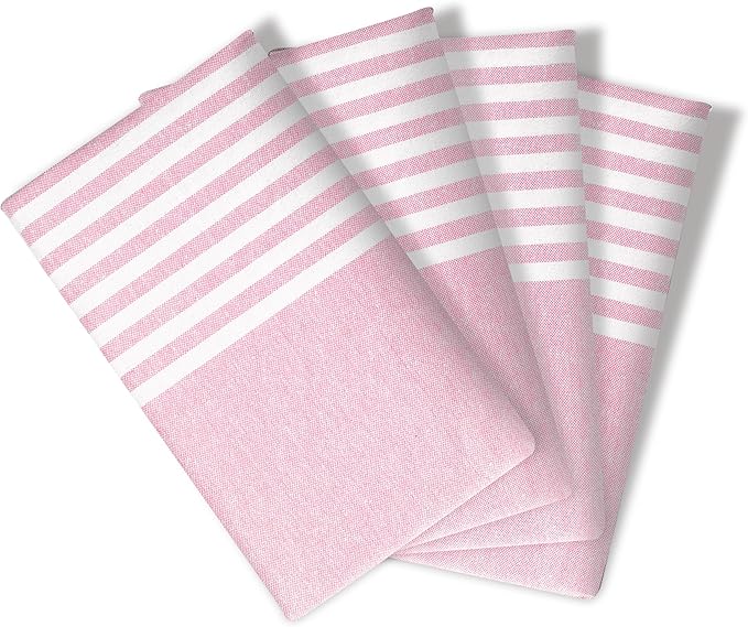 Pink Stripe Cloth Napkins 4 Pack, 18x18 Inches, 100% Cotton, Machine Washable Table Linen, Durable, Reusable Fabric for Everyday Meals, Farmhouse, Spring Easter Dining, Baby Pink
