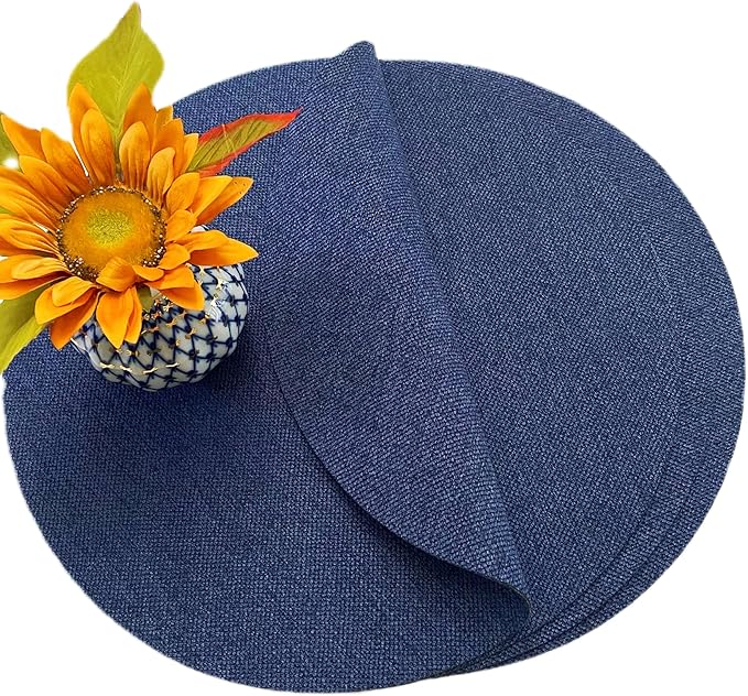 SLOW COW Linen Round Placemats for Dining Table Place Mats 15 inch Washable Set of 4 Dark Denim