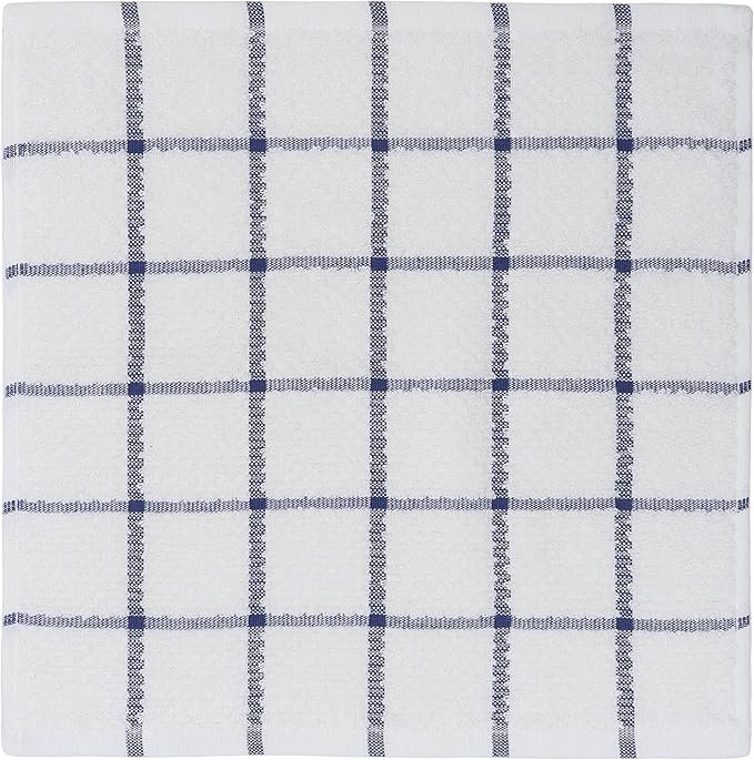 Cotton Grid Dish Cloths, Terry Cleaning Rags, 12 x 12 Inches, Light and Soft, Quick Drying Dish Rags, 8pc/Set (Blue Multi)