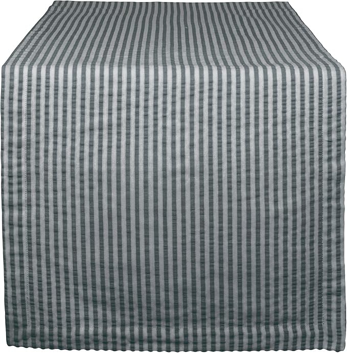 DII 100% Cotton Seersucker Striped Tabletop Collection, Gray, Table Runner, 14x108, 1 Piece