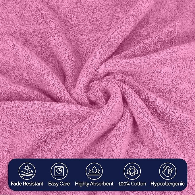 Elegant Comfort Premium Cotton 8-Piece Towel Set, Includes 4 Washcloths, 2 Hand Towels and 2 Bath Towels, 100% Turkish Cotton - Highly Absorbent and Super Soft Towels for Bathroom, Light Pink