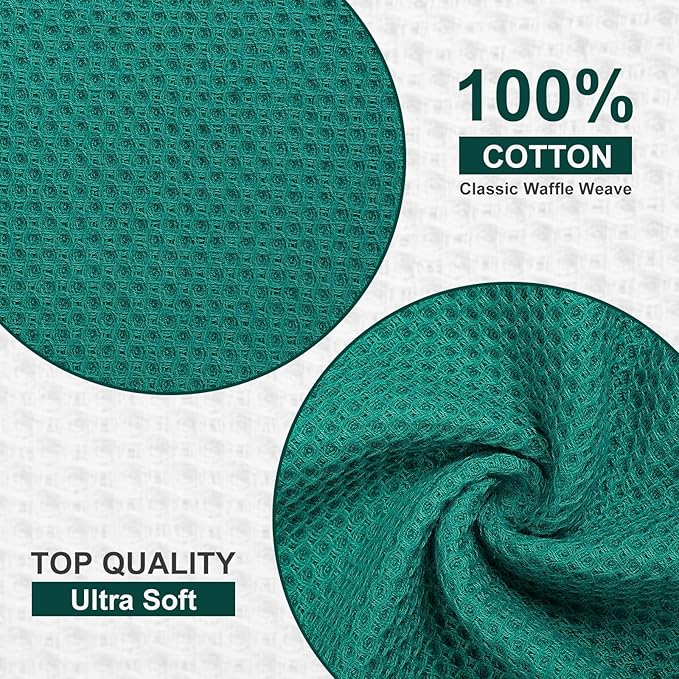 Kitinjoy 100% Cotton Kitchen Dish Cloths (12 X 12 Inches, Teal), 6 Pack Waffle Weave Ultra Soft Absorbent Dish Towels for Drying Dishes Quick Drying Kitchen Towels Dish Rags