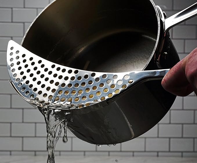RSVP International Endurance Collection Pierced Crescent Pot Strainer, 14x75x2x75", 18/8 Stainless Steel