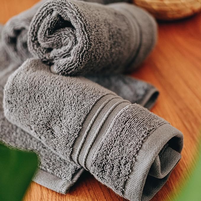 Milara Turkish Super-Plush Wash Cloths Set 4-Piece | Premium 100% Cotton Washcloths Absorbent, Durable with Hanging Loops | Anthracite (Dark Gray) Bath Washcloths, (13 x 13 Inch)