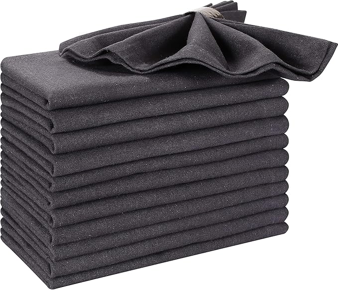 Ramanta Home Charcoal Cotton Dinner Napkins Set of 12, 18x18 Inch 100% Cotton Cloth Napkins, Reusable Fabric Table Napkins for Everyday Dining, Parties, Weddings, Spring & Easter Table Décor Washable