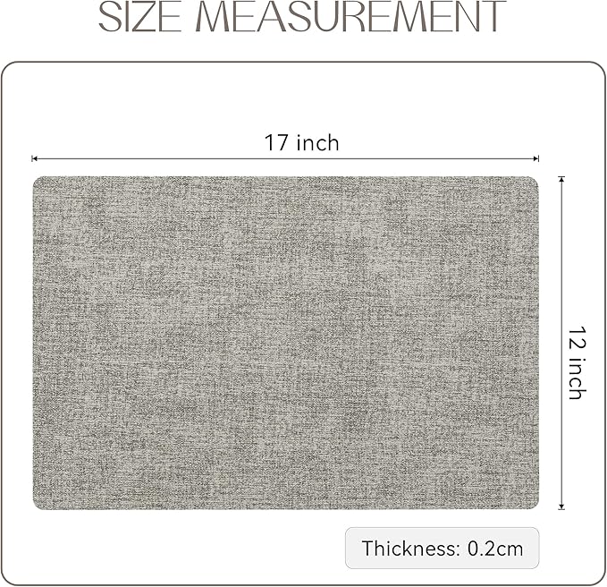 Romanstile Vinyl Placemats Set of 12-12 X 17 Inch - Faux Leather 100% Waterproof Oil-Proof Wipeable Place Mats, Heat Resistant Reversible PU Table Mats for Kitchen Dining Party Outdoor, Light Grey