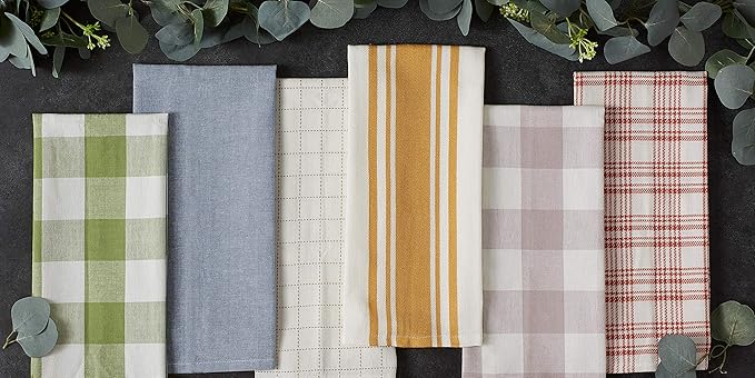 DII Everyday Basic Kitchen Collection Large Woven Cotton Dishtowel/Tea Towel Set, 18x28, Honey Gold, 5 Count
