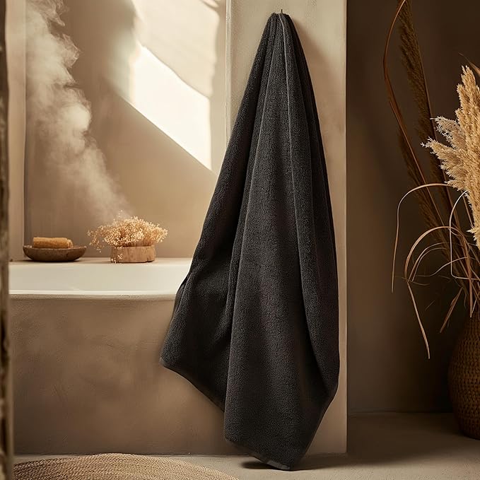SALBAKOS 100% Turkish Cotton Extra Large Bath Sheet Towel Set of 2, 35x70 inch | Premium Quality | Hotel Collection Soft, Absorbent, Oversize Bath Towels | Made in Turkey (Black, 2 Bath Sheets)