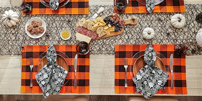 DII Buffalo Check Collection, Classic Farmhouse Tabletop Set, Placemat Set, 13x19, Orange & Black, 6 Piece
