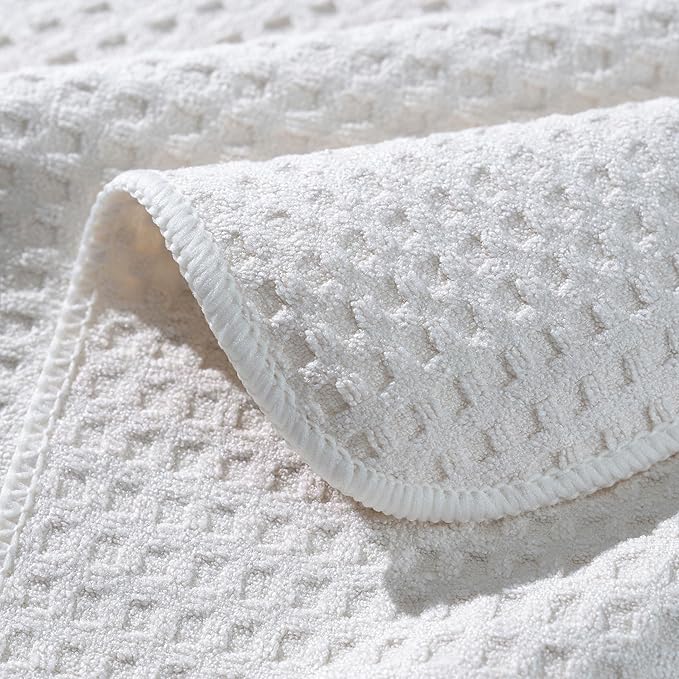 POLYTE Ultra Premium Microfiber Kitchen Dish Hand Towel Waffle Weave, 8 Pack (16x28 in, Off White)