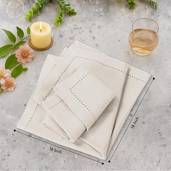 Ruvanti Cloth Napkins Set of 12, 100% Cotton High GSM 18x18 Inches, Hem Stitched Corners, Soft, Washable, Durable & Absorbent, Perfect for Parties, Christmas, Thanksgiving Dinners – Natural Color