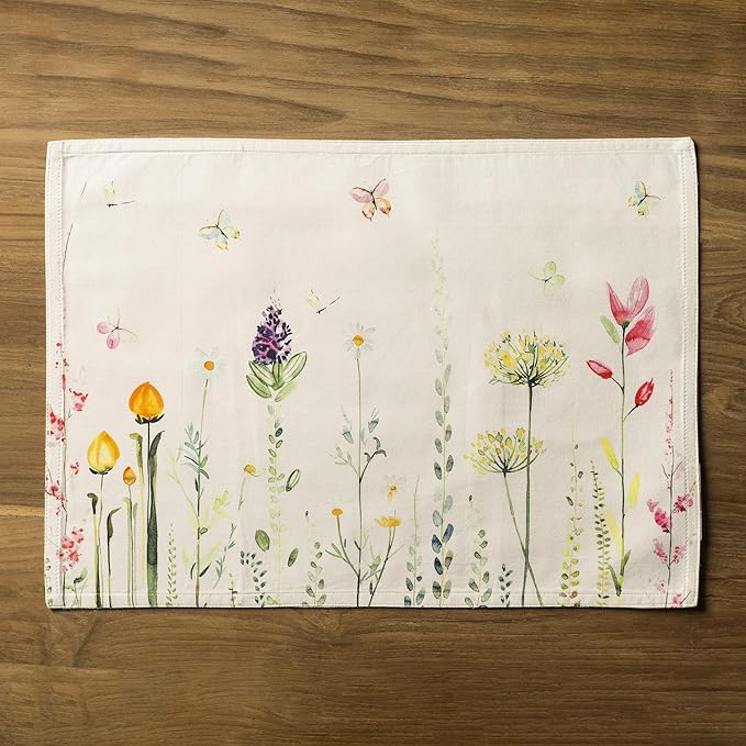 Maison d' Hermine Placemats Set of 4 100% Cotton Washable Cloth Place Mats Reusable Table Mats for Kitchen Dining Party Wedding Gifts for Mothers Day Spring/Summer (Botanical Fresh, 13" x 19")
