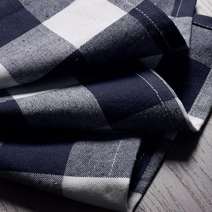 Native Fab Navy Buffalo Check Cloth Napkins, Set of 4, 16x16 inch, Plaid Checked Pattern, 100% Cotton, Soft, Absorbent, Reusable Table Napkin for Dinner, Wedding, Party, Holiday, Cocktail - Navy Blue