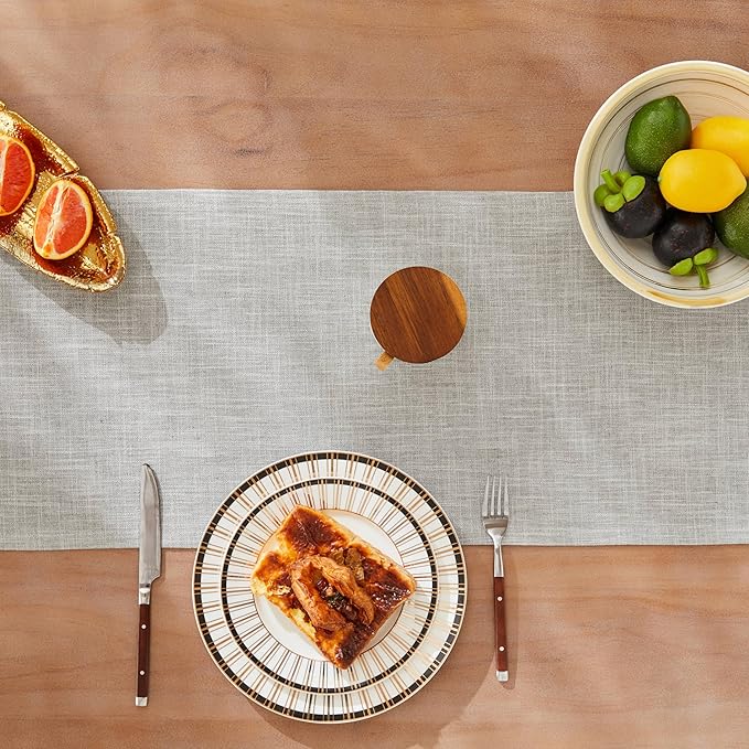 ZeeMart Rustic Cotton Linen Table Runner, 13x72 Inches Light Grey, Farmhouse Style Grey Table Runners 72 Inches Long, Washable Kitchen Dining Table Decoration for Home Party Decor