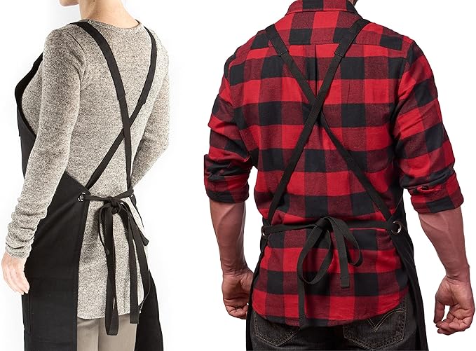 Hudson Durable Goods Heavy Duty Waxed Canvas Apron for Men and Women, Adjustable Crossback Work Apron with Tool Pockets, Water-Resistant - Fits up to XXL, Black