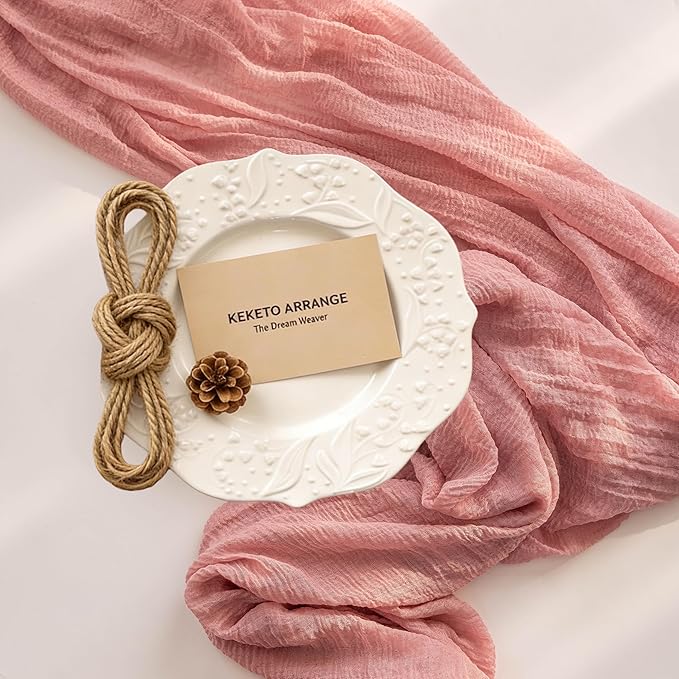 Keketoarrange 10pcs Pink Valentines Decor Table Runner Cheese Cloth Rustic Gauze Cheesecloth Table Runner 120 Inch 10 FT for Wedding Baby Bridal Shower Sheer Boho Spring Home Tea Party Decorations