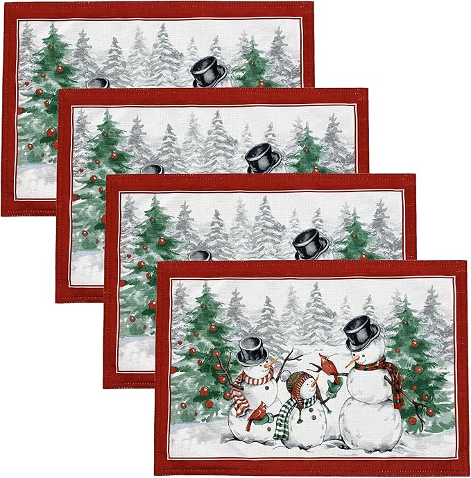 Elrene Home Fashions Snowman Winterland Holiday Snowflake Placemats, Set of 4, 13 Inches x 19 Inches