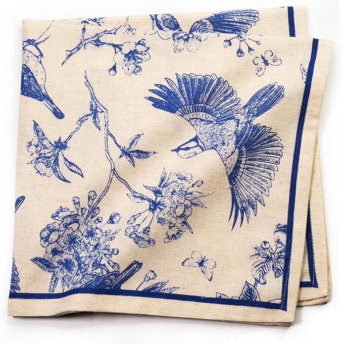 FINGERCRAFT Cloth Napkins, Set of 12 Cotton Linen Blend Printed Dinner Napkins Cloth Mitered Corner Perfect for Parties Dinners Weddings Cocktail Christmas Easter 20x20 Toile