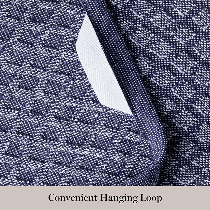 Martha Stewart Honeycomb Chambray Textured Kitchen Towel 4-Pack Set, 100% Cotton with Absorbent Terrycloth, Decorative Kitchen Towels, Navy Blue, 16"x28"