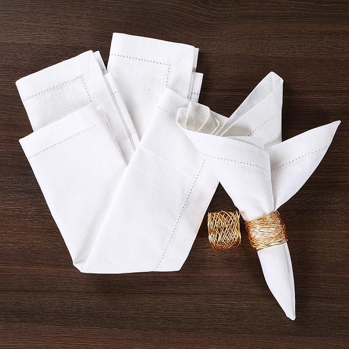 Lightnpro White Hemstitched Cotton Napkins Set of 6 – 18x18 Inch Dinner Cloth Napkins, Soft & Washable, Elegant Table Napkins for Dining, Wedding, Special Occasions & Everyday Use