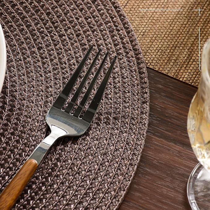 FunWheat Round Braided Placemats Set of 4 Table Mats for Dining Tables Woven Washable Non-Slip Place mats 15inch (Brown, 4pcs)