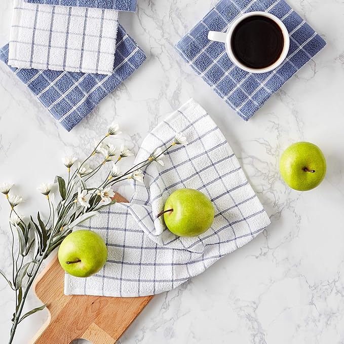 DII Basic Terry Collection Windowpane Dishcloth Set, 12x12, Stonewash Blue, 6 Piece