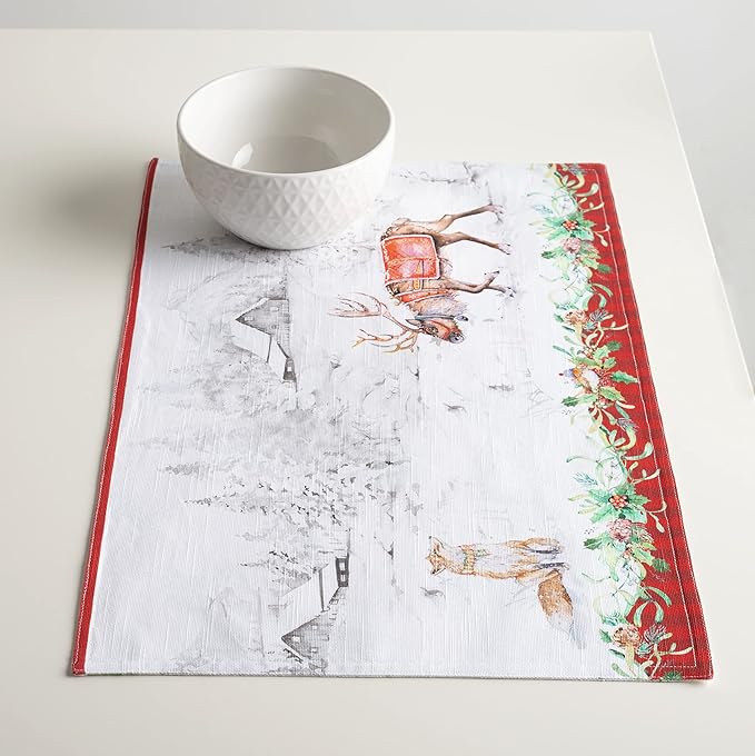 Maison d' Hermine Placemats Set of 4 100% Cotton Washable Cloth Place Mats, Reusable Table Mats for Thanksgiving Christmas Decorations Kitchen Dining Party Wedding (Christmas Tradition, 13" x 19")