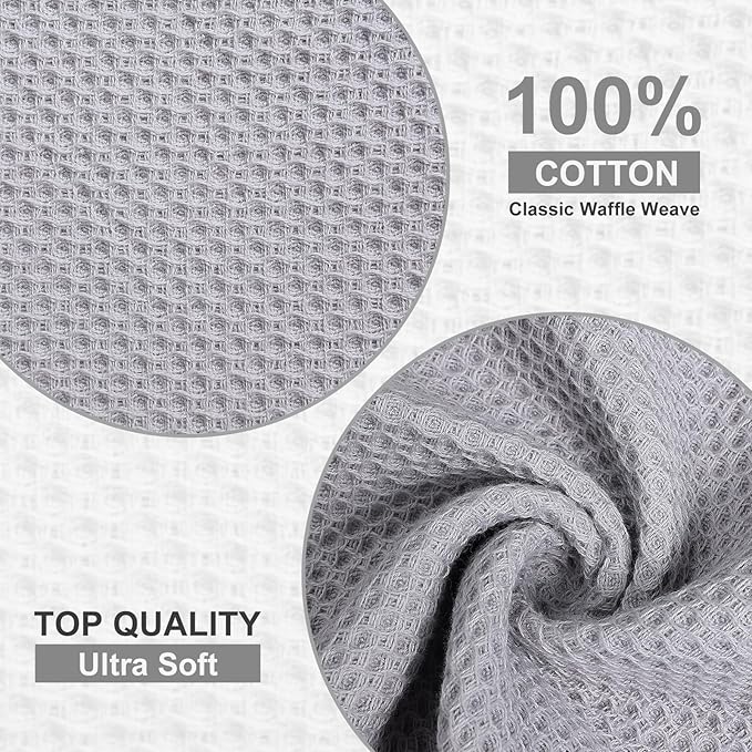 Homaxy 100% Cotton Waffle Weave Kitchen Towels, 13 x 28 Inches Super Absorbent and Machine Washable Dish Towels for Drying Dishes, 8-Packs, Light Grey