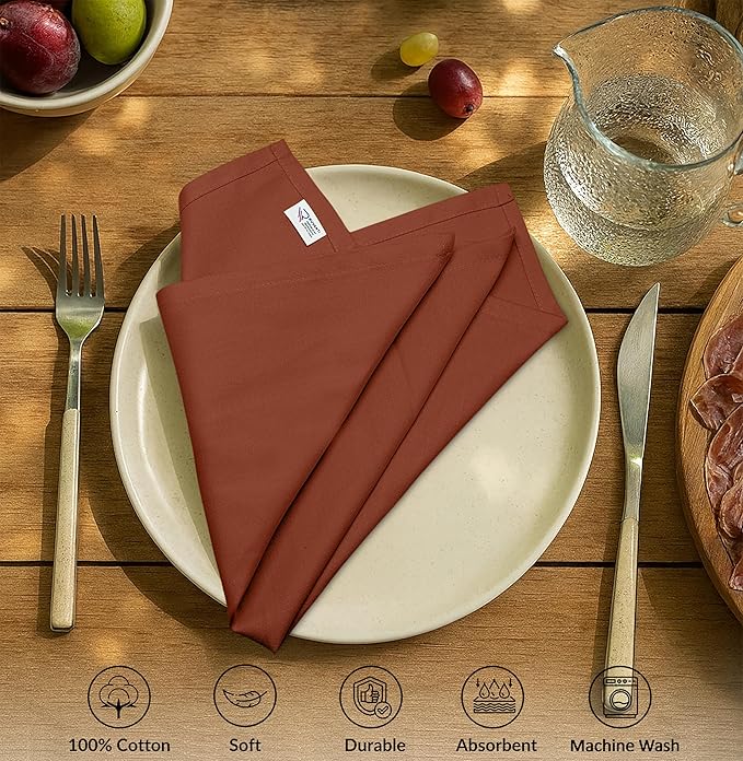Ruvanti Cloth Napkins Set of 6, 100% Cotton High GSM 18x18 Inches Soft, Washable, Highly Durable & Absorbent, Perfect for Parties, Christmas, Thanksgiving Dinners – Rust