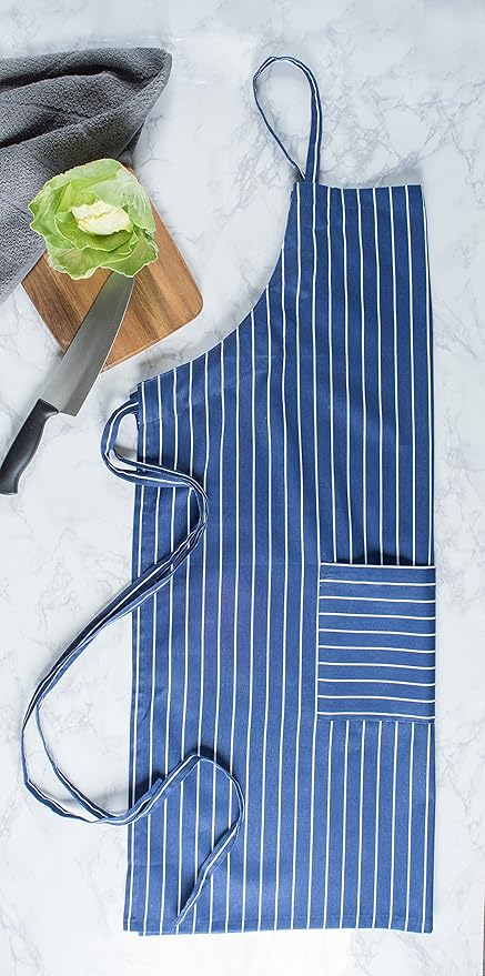 DII Professional and Commercial Grade, Chef Stripe Kitchen, Apron, Nautical Blue