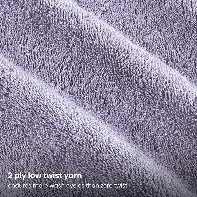 BIOWEAVES 100% Organic Cotton Bath Towel Set | 700 GSM Plush 6-Piece Premium Towel Set GOTS Certified, 2 Bath Towels, 2 Hand Towels & 2 Washcloths - Lavender