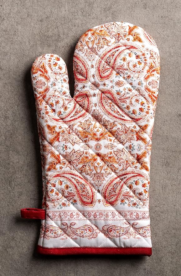 Maison d' Hermine Oven Gloves 100% Cotton Oven Mitt 7" x 13" with Loop Heat Resistant BBQ Cooking Gloves for Thanksgiving Christmas Decorations Baking Handling Hot Pans (Pack of 1, Orient)