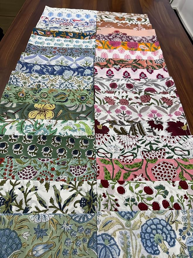 Napkins, Kitchen Towels, Table Decor, Table Linen, Cotton Cloth Border Napkins, Size 18"x 18", Hand Block Print Lunch, Dinner Napkins (Random Mix, Set of 8-18x18 Inch)