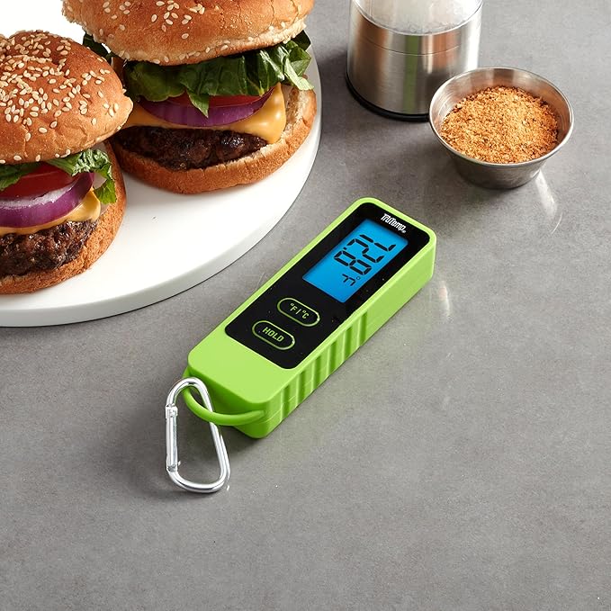 Taylor TruTemp Compact Digital Folding Meat Thermometer with Carabiner Clip for Grilling BBQ Kitchen Griddle, Portable Gadget Essential, Food Temperature Monitor, Gift for Dad Him Men, Green