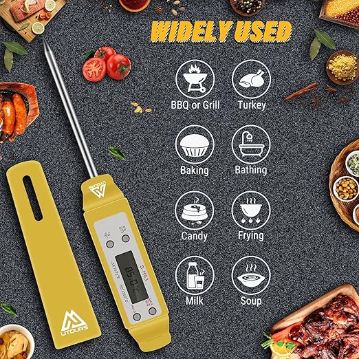 Digital Food Cooking Thermometer, 304 (18/10) Stainless Steel Thermometer Instant Read Meat Thermometer for BBQ Grill Smoker Milk and Water