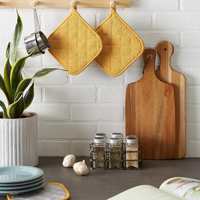DII Basic Terry Collection Quilted 100% Cotton, Potholder, Honey Gold, 3 Piece