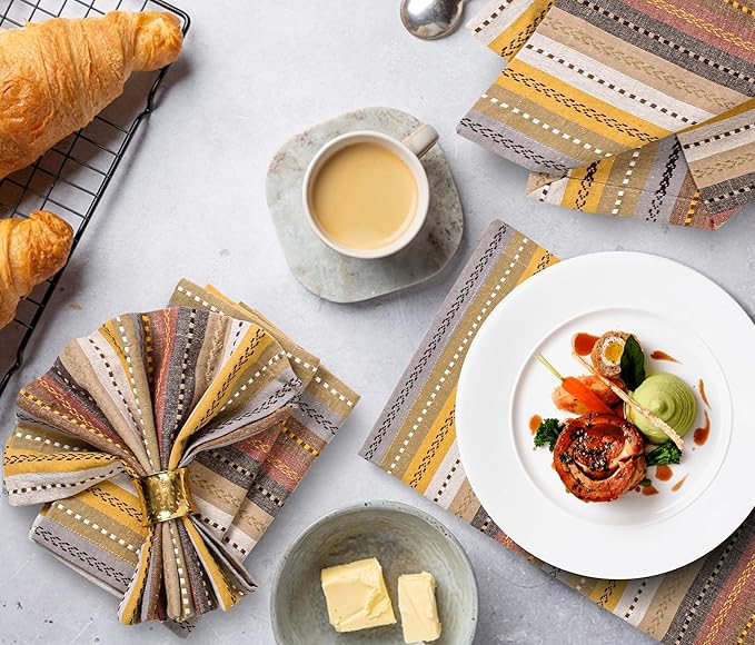Ramanta Home Salsa Stripe Natural Oversized Cloth Napkins 20x20 Inches, Cotton Soft & Durable Table Napkin Ideal for Weddings, Restaurant, Washable Kitchen Fabric for Everyday Use