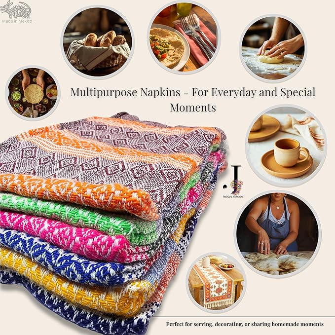 Jacq & Jürgen – Set of 6 Multicolor Cotton Cloth Napkins – 22"x18" – Rhombus Pattern – Dinner Table Linens or Tortilla Warmer Cloths (Rhombus Multicolor)