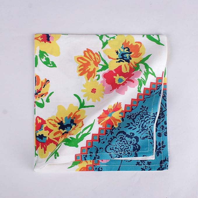 FINGERCRAFT Cloth Napkins, Set of 12 Cotton Linen Blend Printed Dinner Napkins Cloth Mitered Corner Perfect for Parties Dinners Weddings Cocktail Christmas Easter 20x20 Blooming Flower