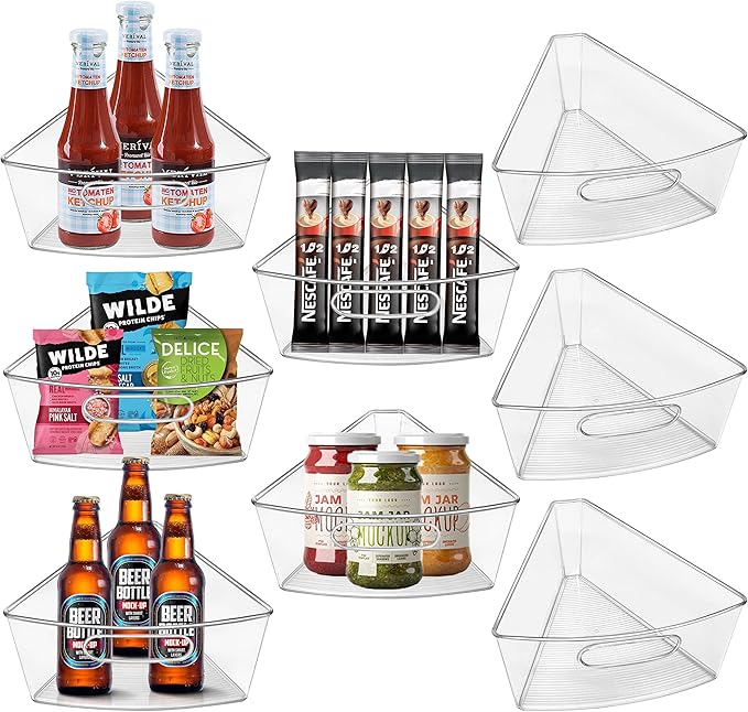 JOWBOOW Lazy Susan Organizer Bins for 28"-29" Diameter Corner Cabinet Lazy Susan, 8 Pack, Clear Plastic Cabinet and Pantry Storage Bin, 1/8 Wedge-Food Safe, BPA Free